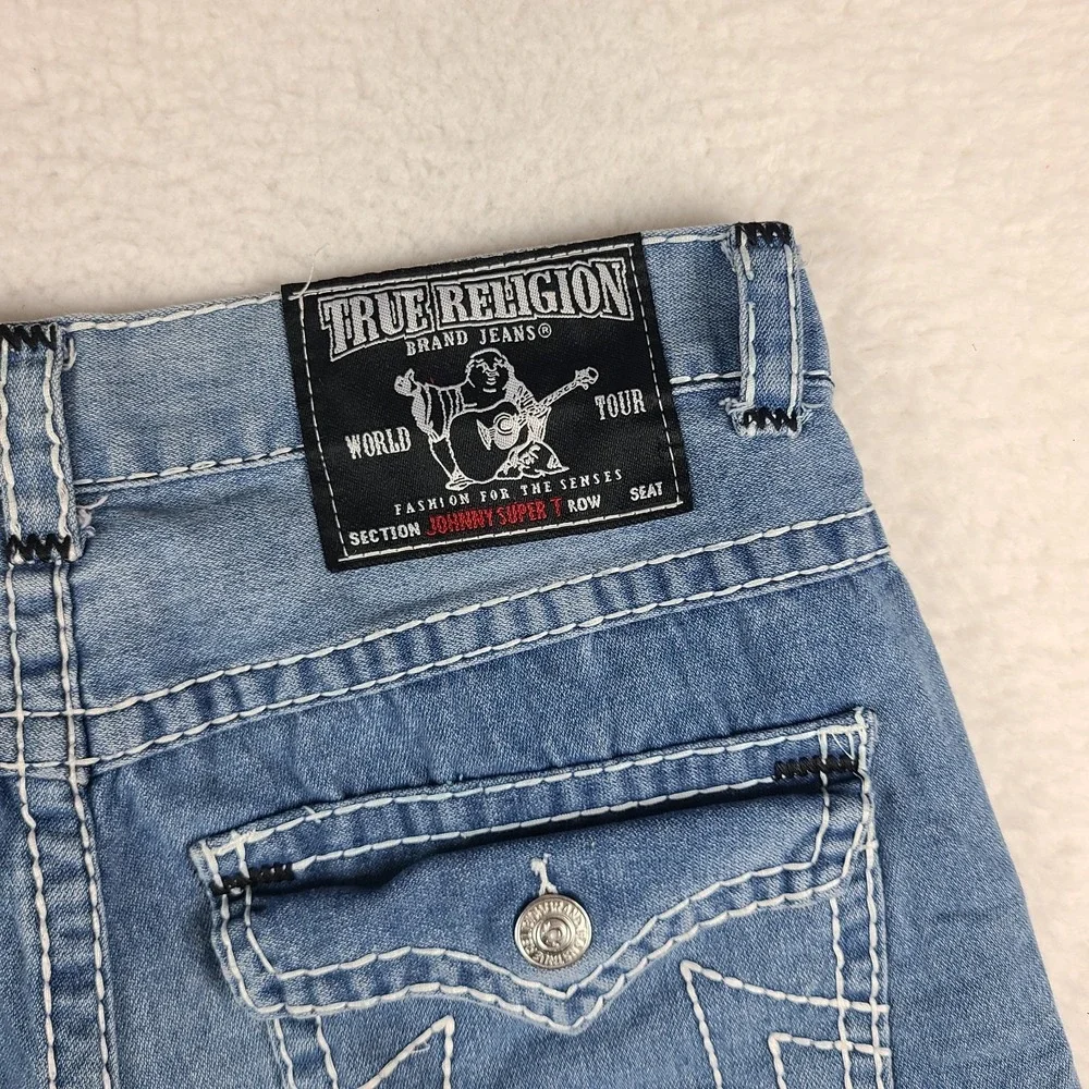 True Religion Jean Shorts Mens 36 Blue Johnny Super T 10
